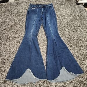 Rock & Roll Hi Rise Bell Bottom Jeans,Extreme Flare Frayed,28x32 Nashville Rodeo